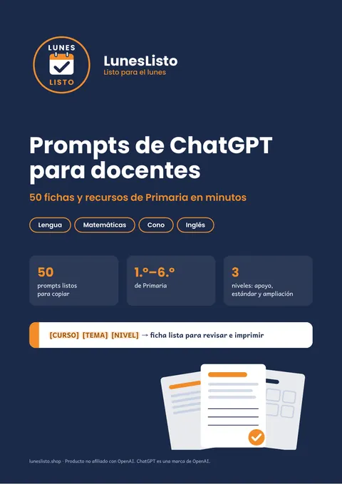 Portada del PDF «Prompts de ChatGPT para docentes» con el logotipo de LunesListo