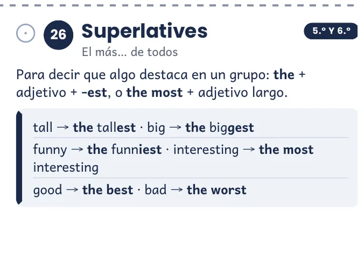 Tarjeta 26, Superlatives, del ciclo 3